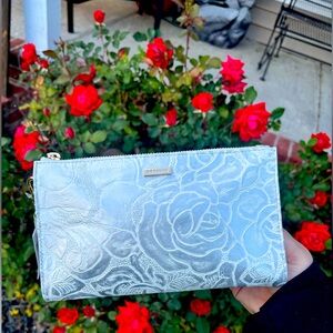 Brahmin Silver Gray Clutch with Elegant Embossed Design